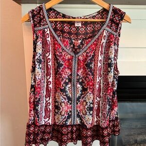 Bila Red and Blue Bohemian Sleeveless Blouse stunning statement women’s XXL